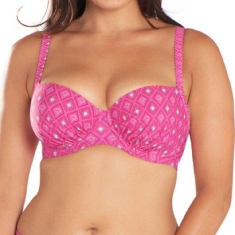 Curvy Kate Revive Padded Balcony Bikini Top Pink Print 36D CS3411 Underwire NWT